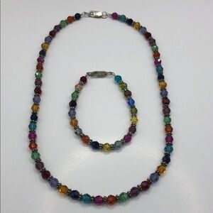 Vintage colorful sparkling sterling silver jewelry set necklace & bracelet boho.